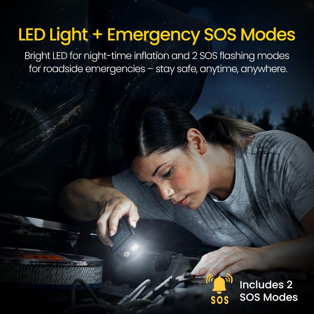 Portronics Vayu 9.0 Portable & Rechargeable Tyre Inflator with 2-in-1 Cordless & Corded Modes,