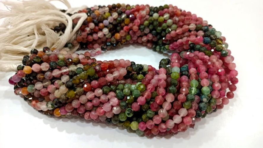Natural Multi Tourmaline Round Faceted 4.5 -5mm beads sold Per Strand 13 inches long