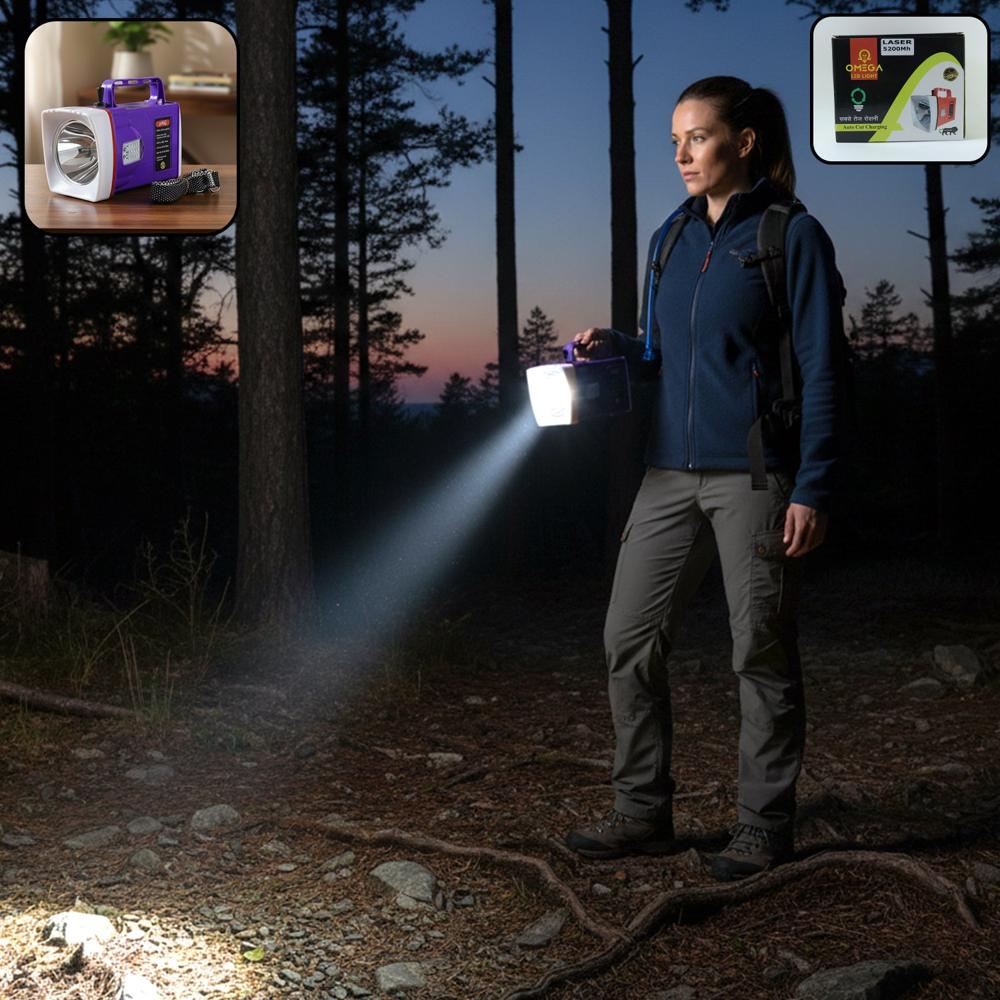 Omega Rechargeable Led Laser Torch Light With 5200 Mah Battery - Color: Mix