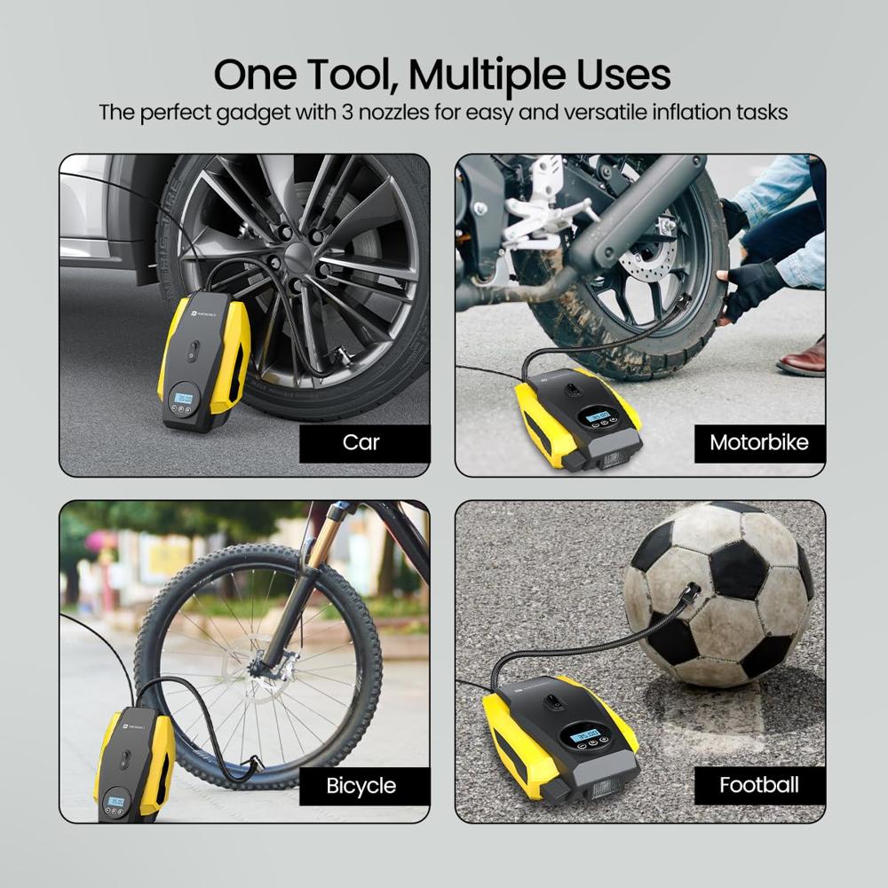 Portronics Vayu Lite Portable Tyre Inflator for Car, Bike, Cycle with 150 PSI Pressure, Digital Display,