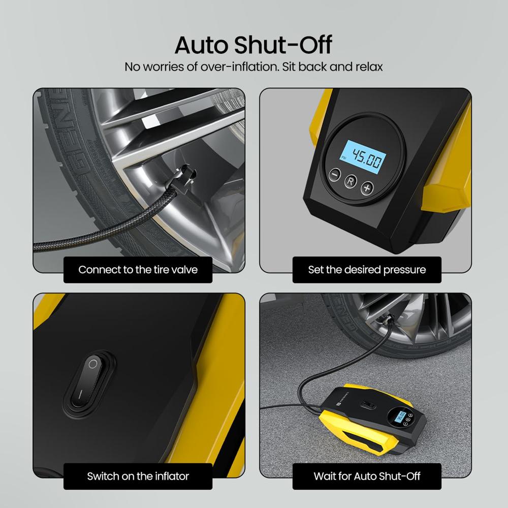 Portronics Vayu Lite Portable Tyre Inflator for Car, Bike, Cycle with 150 PSI Pressure, Digital Display,