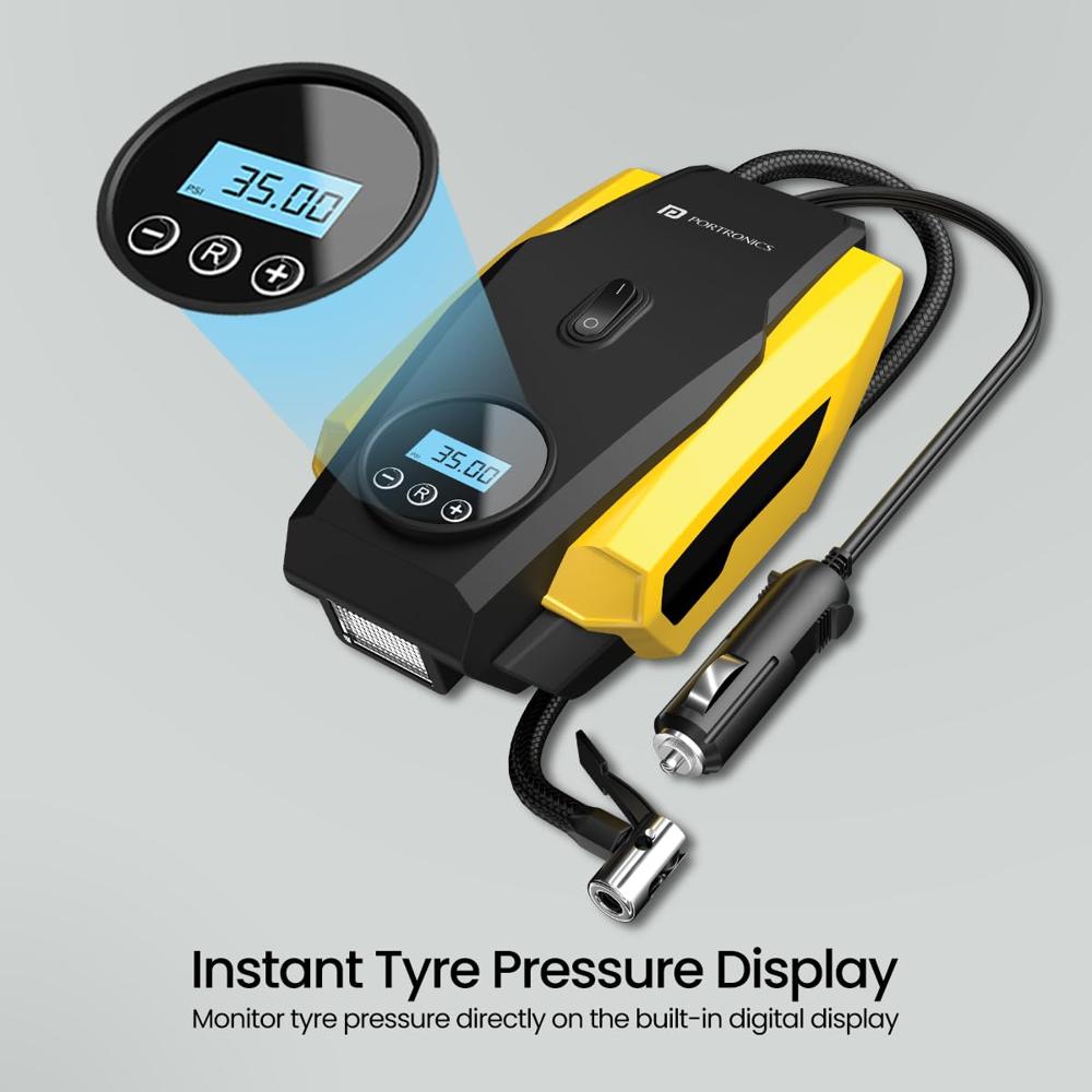 Portronics Vayu Lite Portable Tyre Inflator for Car, Bike, Cycle with 150 PSI Pressure, Digital Display,