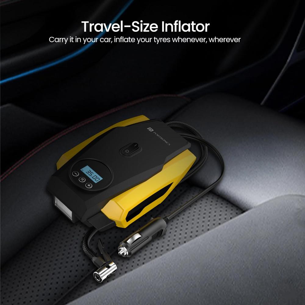 Portronics Vayu Lite Portable Tyre Inflator for Car, Bike, Cycle with 150 PSI Pressure, Digital Display,