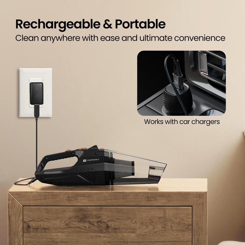 Portronics Mopcop Rechargeable Handheld Vacuum Cleaner for Home & Car, Washable HEPA