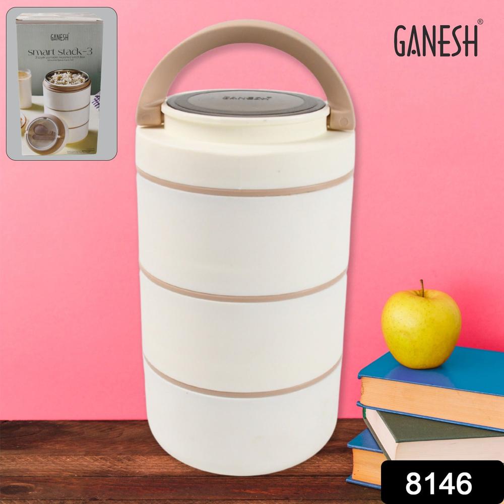 Ganesh Smart Stack 3 Layer Portable Lunch Box For Office School Picnic (3 Layer) - Color: Mix