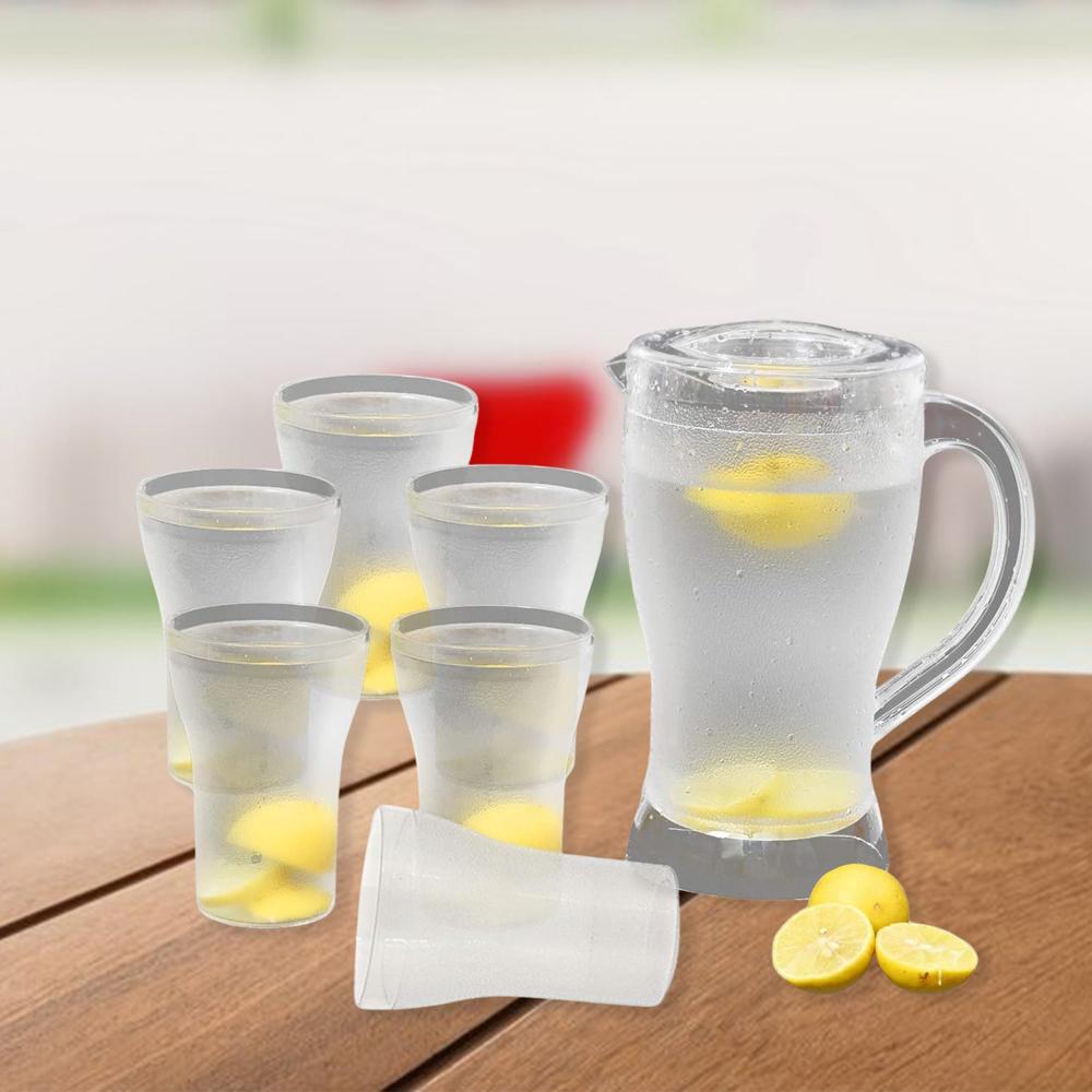 Apex Unbreakable Lemon Jug Set With 6 Glasses 1200Ml Jug + 300Ml Glasses Approx - Color: Mix