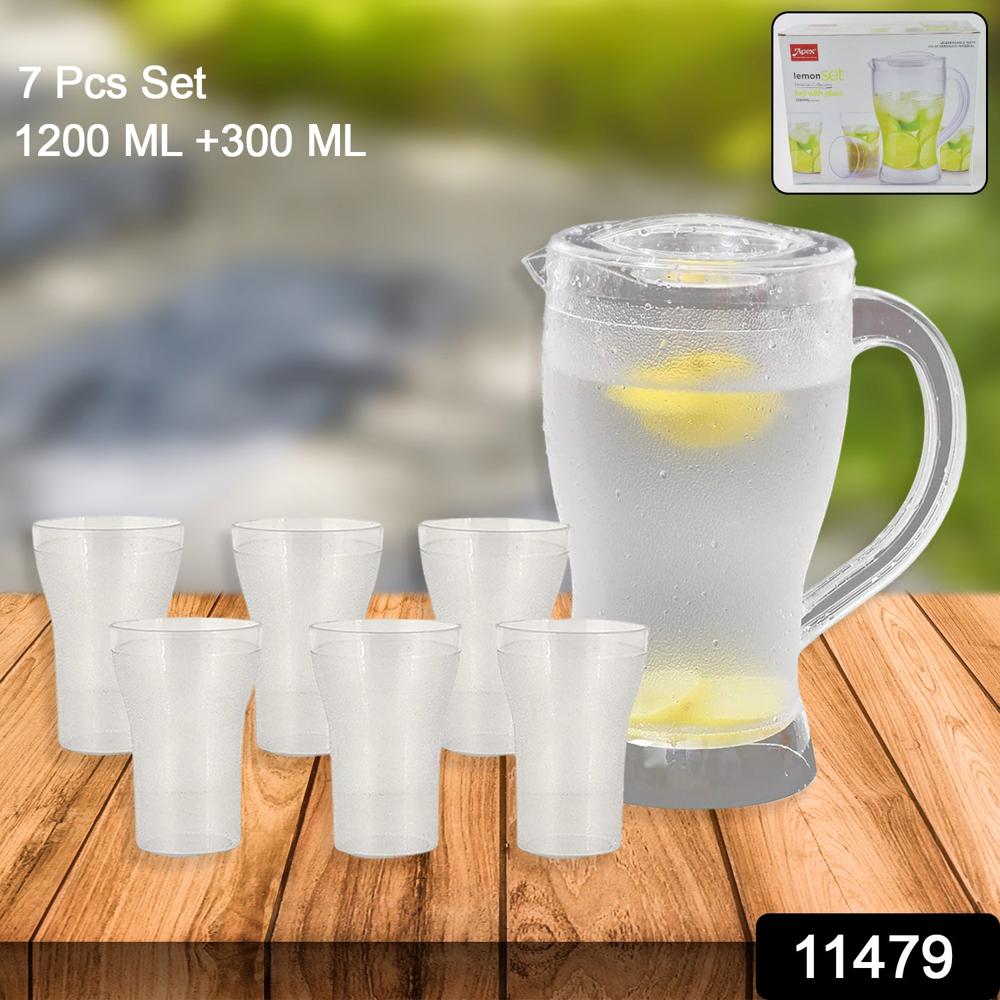 Apex Unbreakable Lemon Jug Set with 6 Glasses 1200ML Jug + 300ML Glasses Approx