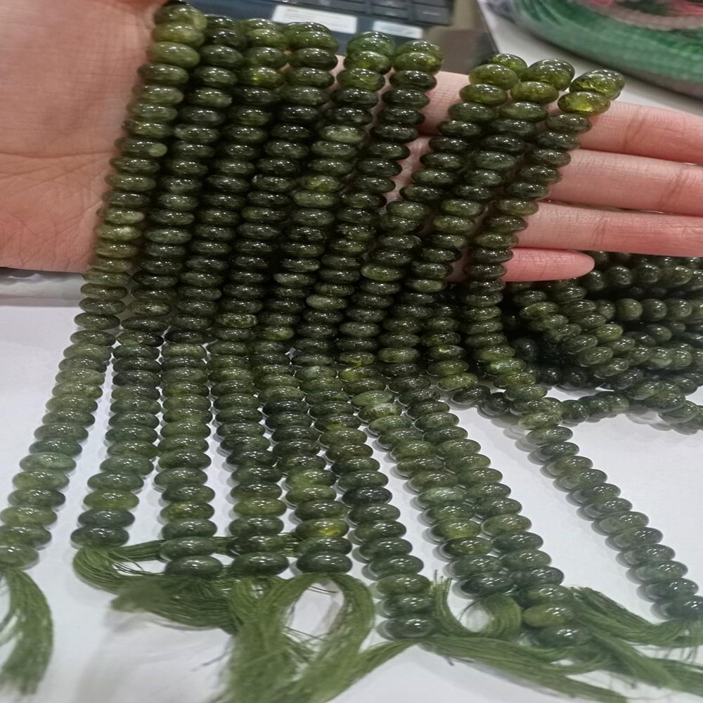 Natural Gemstone Green Tourmaline Quartz Rondelle plain smooth 8mm Beads 