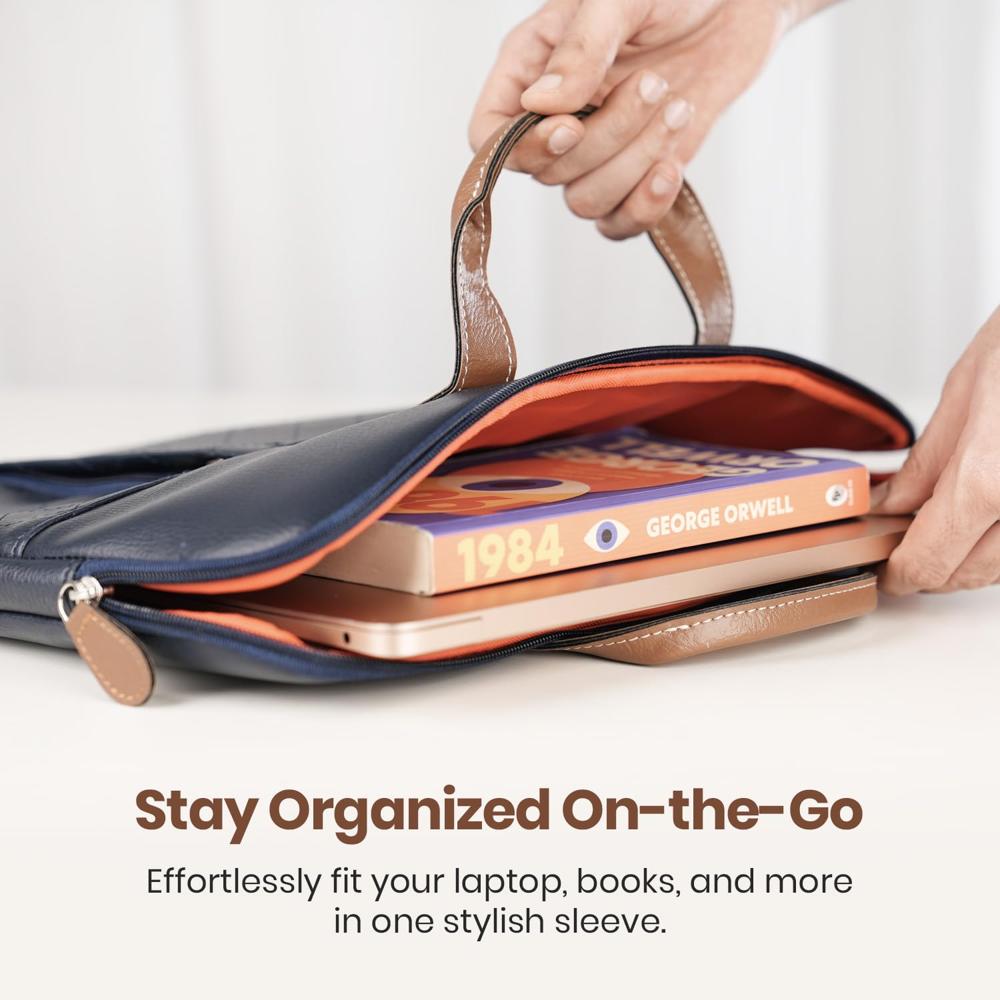 Portronics Encase 104 Laptop Sleeve for 15.6 Inch Laptops, PU Leather Office Bag with Trolley Strap, Smart Inner Pocket, Comes