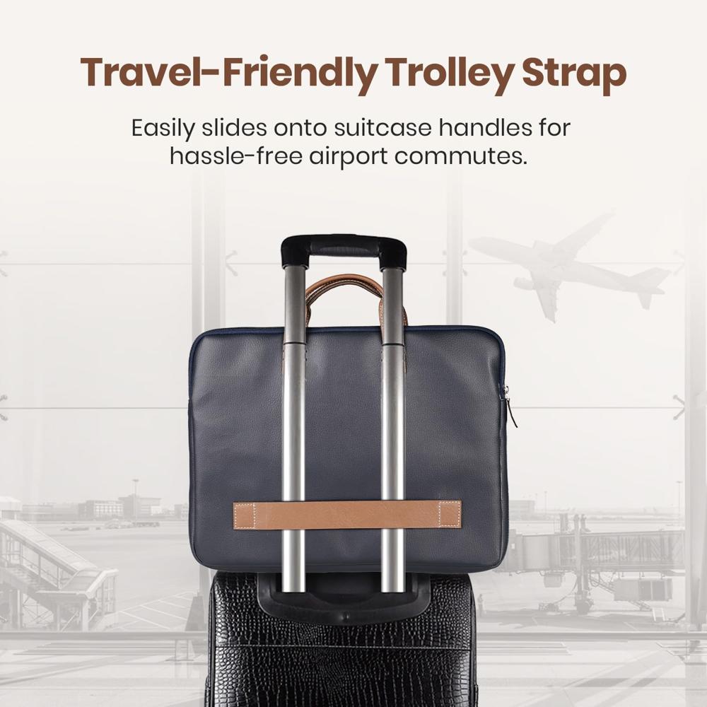Portronics Encase 104 Laptop Sleeve for 15.6 Inch Laptops, PU Leather Office Bag with Trolley Strap, Smart Inner Pocket, Comes