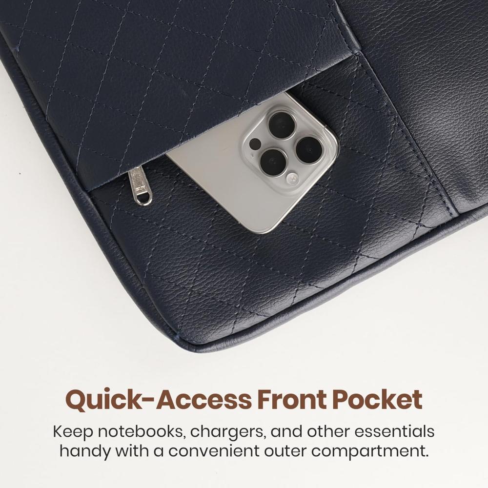 Portronics Encase 104 Laptop Sleeve for 15.6 Inch Laptops, PU Leather Office Bag with Trolley Strap, Smart Inner Pocket, Comes