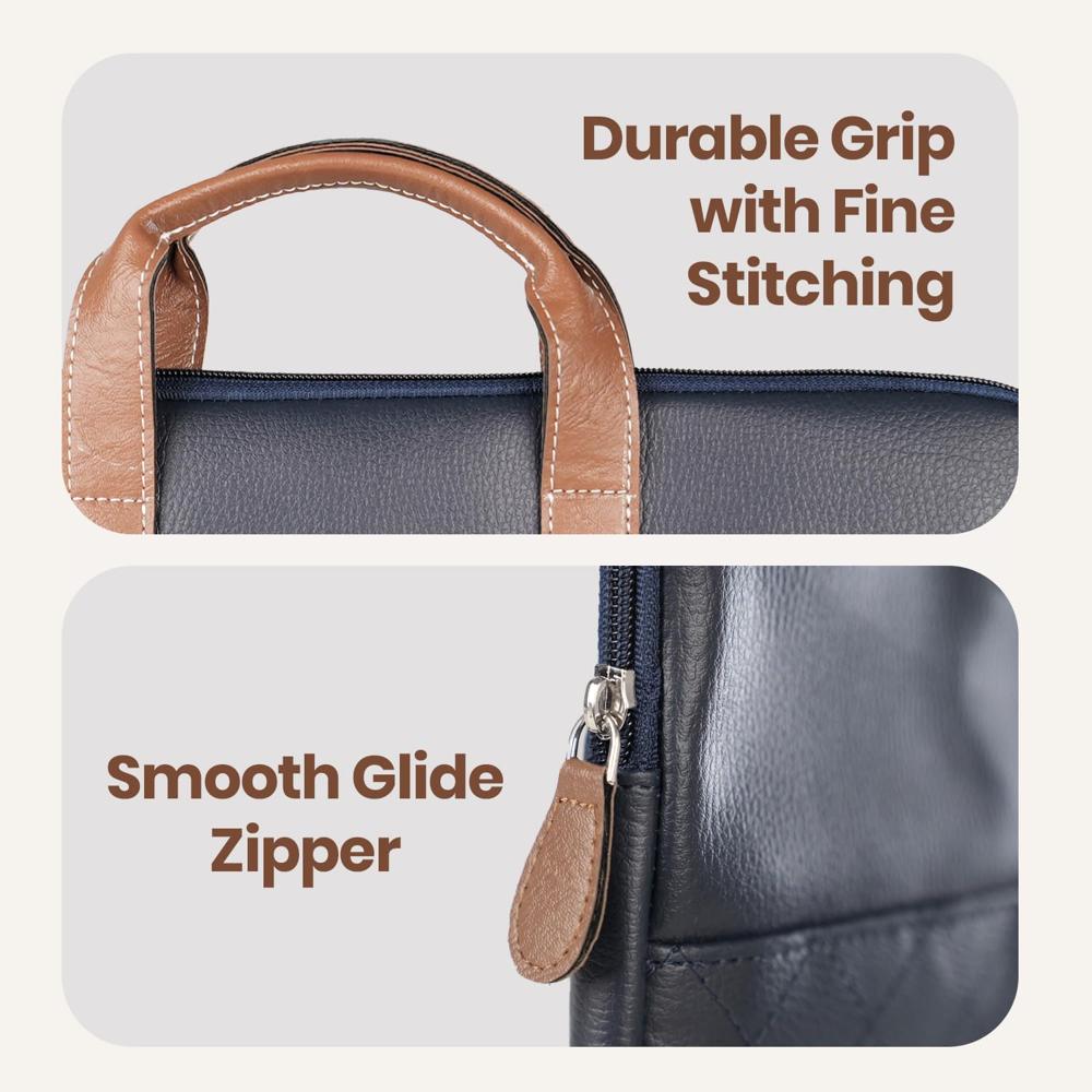 Portronics Encase 104 Laptop Sleeve for 15.6 Inch Laptops, PU Leather Office Bag with Trolley Strap, Smart Inner Pocket, Comes