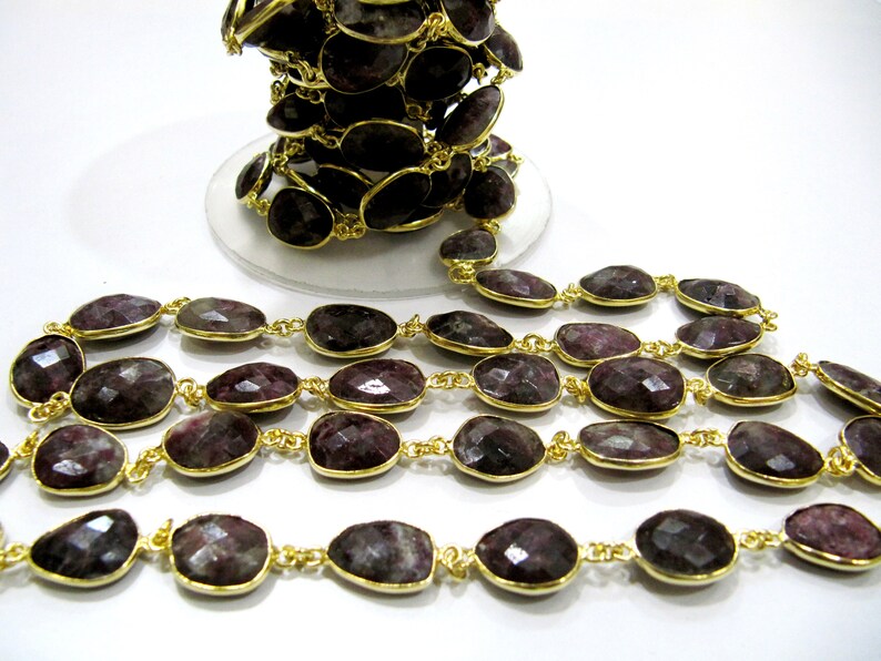 Natural Pink Tourmaline quartz Uneven Shape Bezel Connector Chain 12-15mm Size Chain