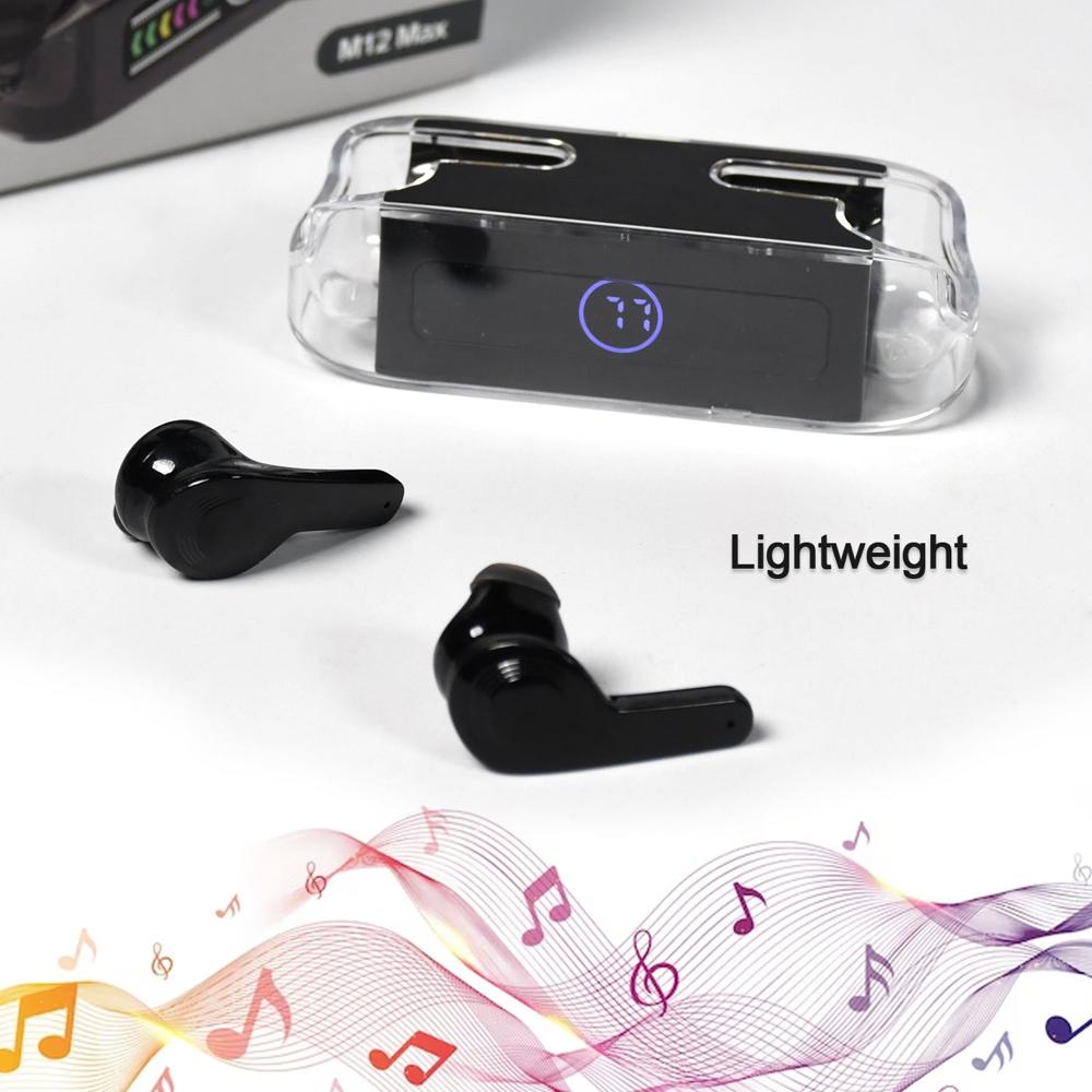 M12 Max Wireless Earbuds, Black Touch Control Bluetooth