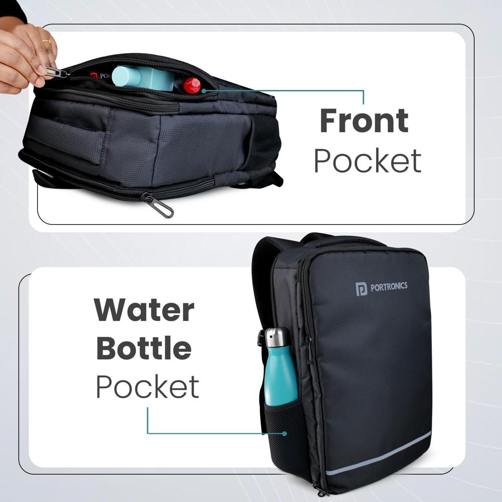 Portronics Elements U 2-in-1 Laptop Backpack & Luggage Bag with Spacious Compartments, for
