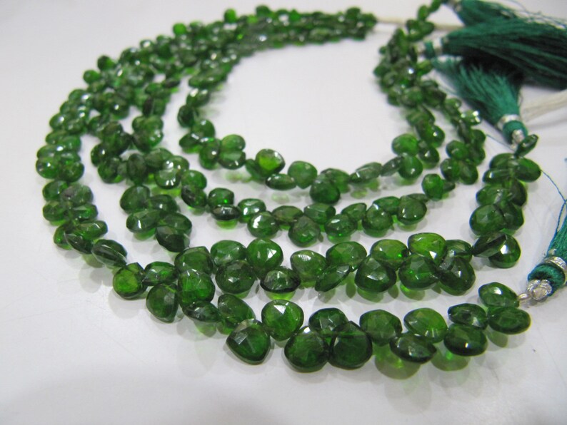 Natural Green Tourmaline 5-6mm, Green Color Heart Shape Faceted Beads, Strand 8 inches