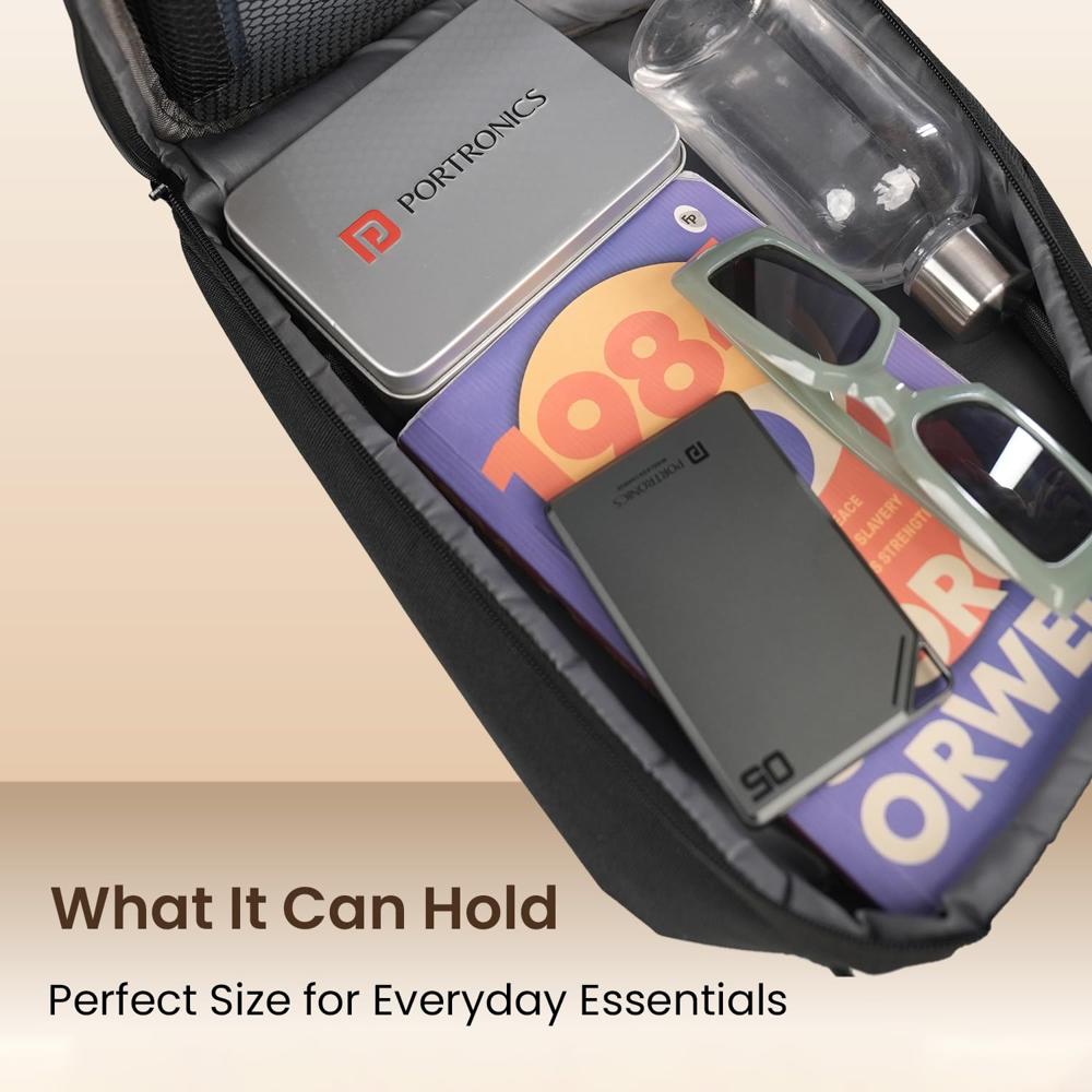 Portronics Byte Mini, Unisex Crossbody Sling Bag with Water-Resistant Hard Shell, Fits Devices up