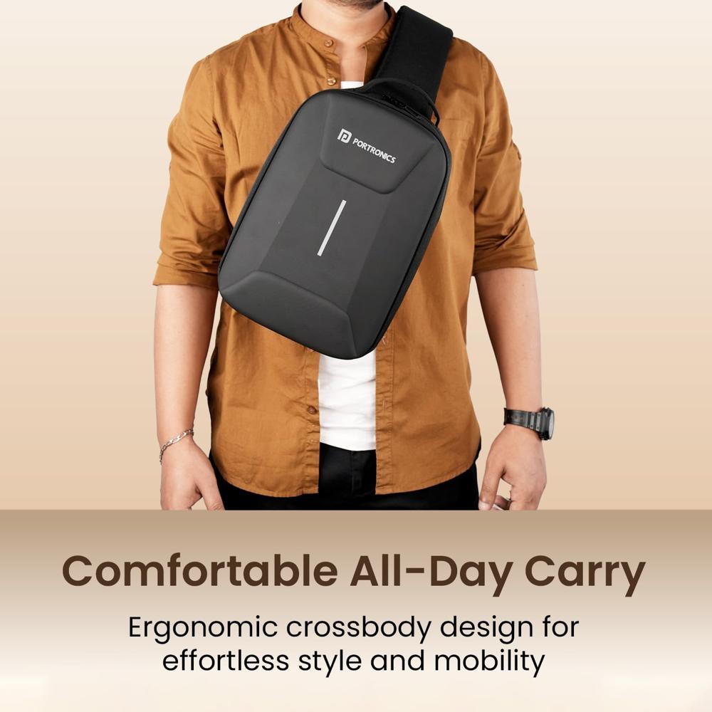 Portronics Byte Mini, Unisex Crossbody Sling Bag with Water-Resistant Hard Shell, Fits Devices up