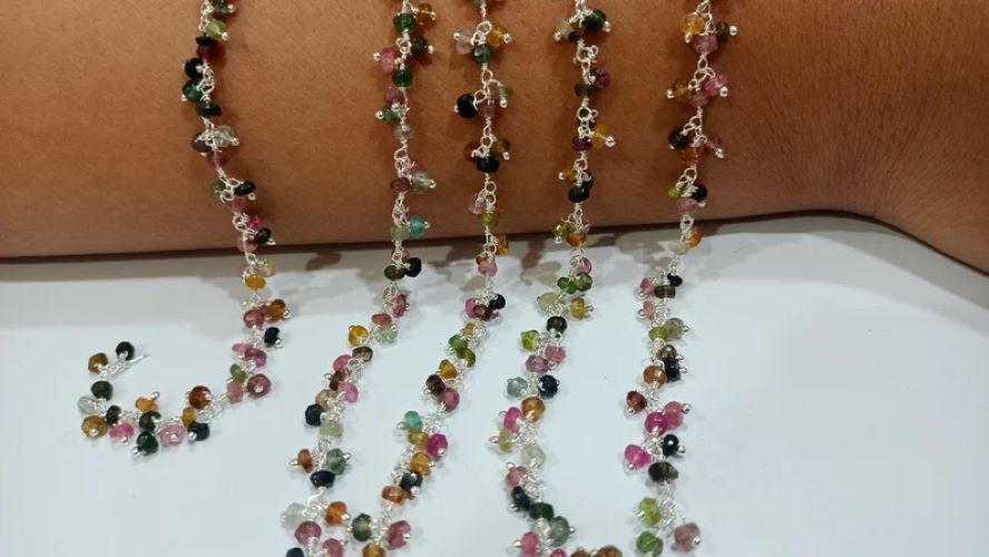 Natural Multi Tourmaline Faceted Cluster Rosery 3-4mm Wire Wrap 