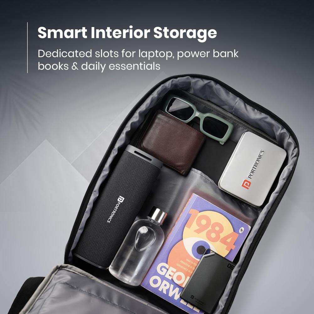 Portronics Byte 2 Laptop Backpack for Laptops up to 15.6 Inches, Reinforced Hard-Shell Front,