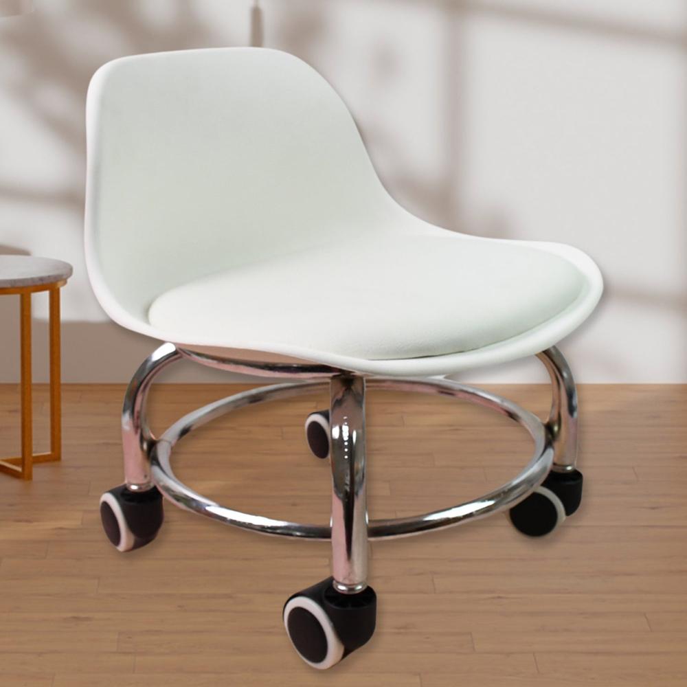 Heavy Duty Round Rolling Stool With Wheels Pedicure Stool (1 Pc) - Color: White
