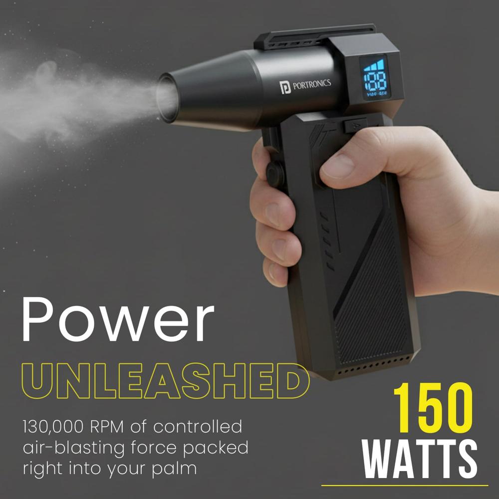 Portronics Tornado Pro Handheld High-Speed Air Duster, Type-C Rechargeable, 1,30,000 RPM,