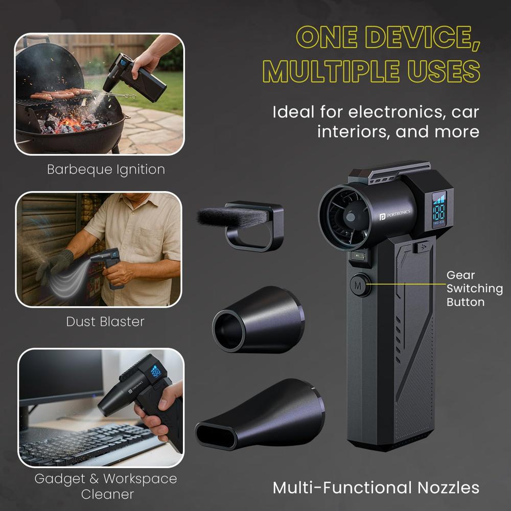 Portronics Tornado Pro Handheld High-Speed Air Duster, Type-C Rechargeable, 1,30,000 RPM,