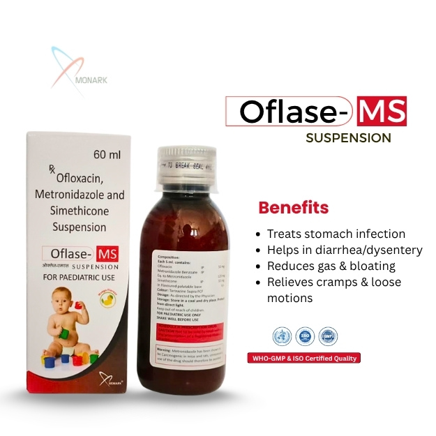 Ofloxacin 50 mg + Metranidazole 120mg+Simethicone 10mg Suspension  Monocarton
