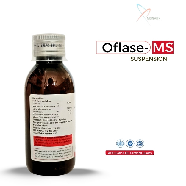 Ofloxacin 50 mg + Metranidazole 120mg+Simethicone 10mg Suspension  Monocarton
