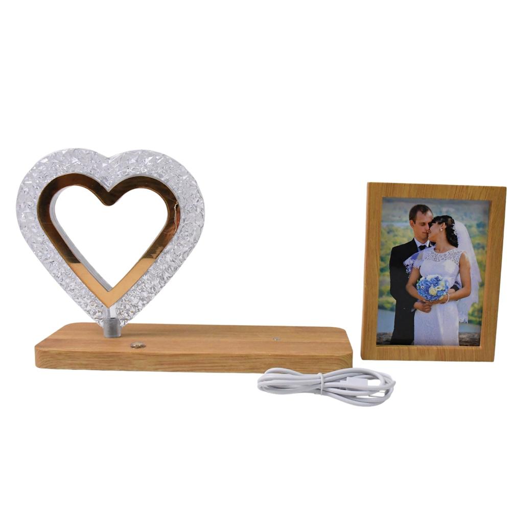 Heart Shape Cystal Led Lamp And Photo Frame Night Lamp | Wedding Gift | Love Couple - Color: Mix