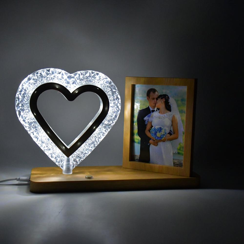 Heart Shape Cystal Led Lamp and Photo Frame Night Lamp | Wedding Gift | love couple