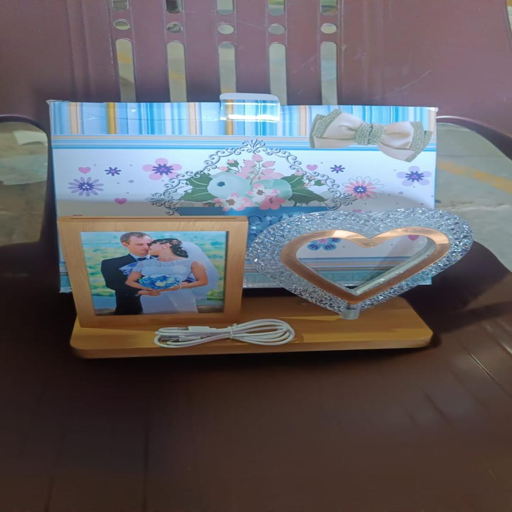 Heart Shape Cystal Led Lamp and Photo Frame Night Lamp | Wedding Gift | love couple