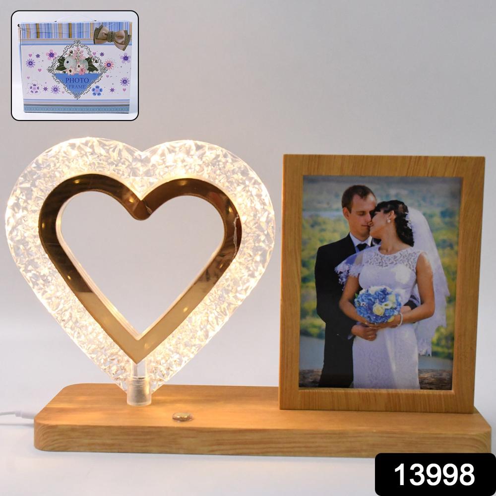 Heart Shape Cystal Led Lamp and Photo Frame Night Lamp | Wedding Gift | love couple