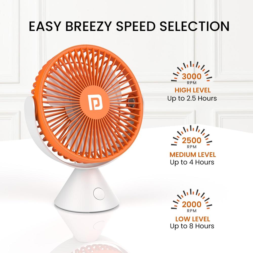 Portronics Aero Breeze Portable table Fan 178mm, USB Rechargeable Fan, 3 Speed