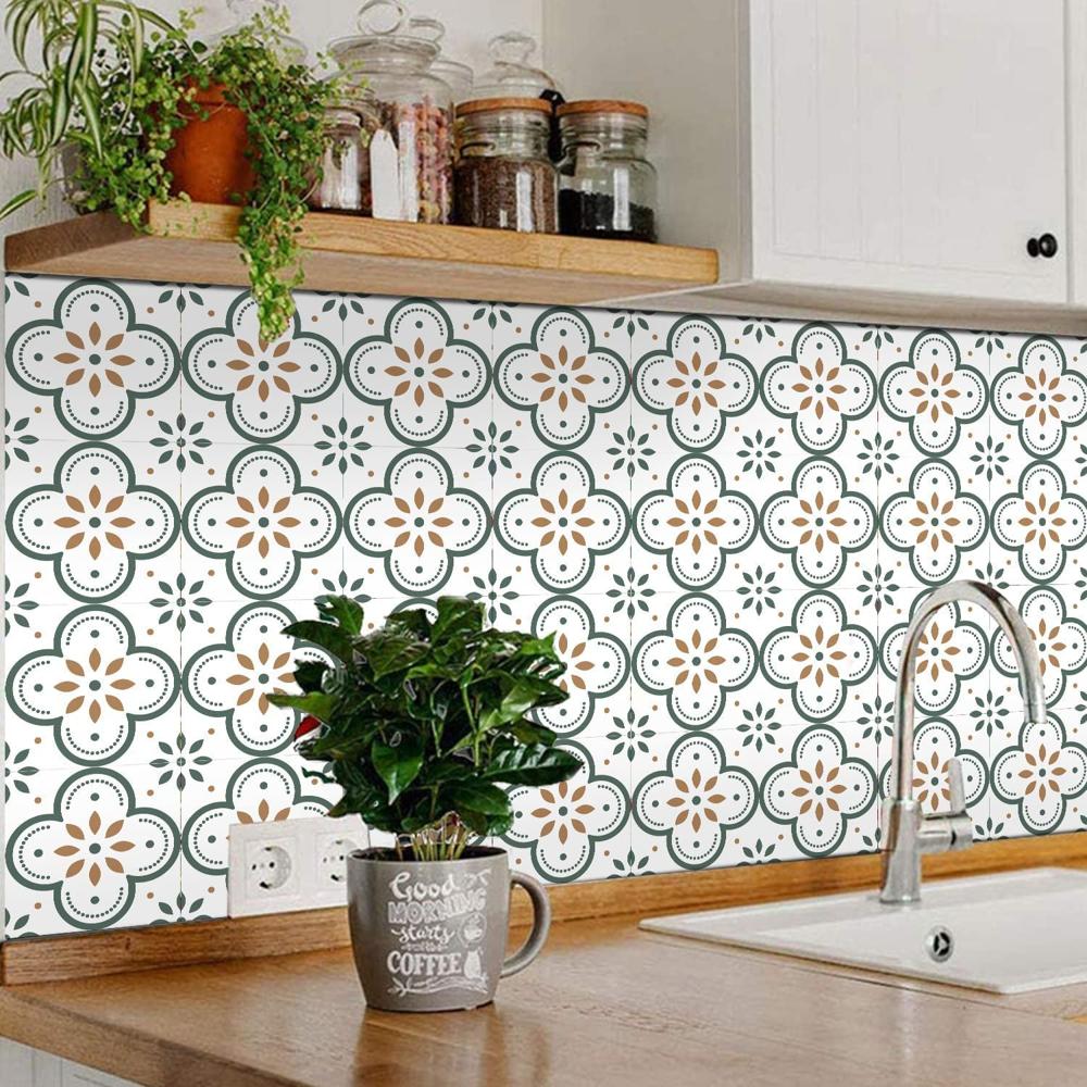 Peel and Stick 8,8 Inch Floor Tiles for Kitchen & Bathroom (10 Pc Set)
