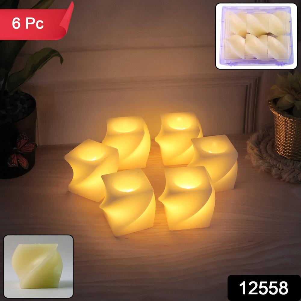 Set Of 6 Led Flameless Decorative Candles Square Shape Tealight Lamps - Color: Mix