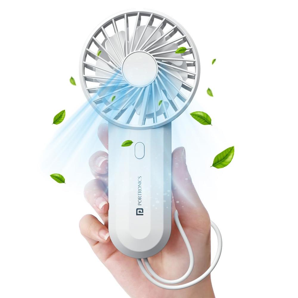 Portronics Dualbreeze Handheld Mini Portable Fan With Dual Fan Technology, Upto 4 Hours - Dimension (L*W*H): 19L X 9.8W X 4.1H  Centimeter (Cm)