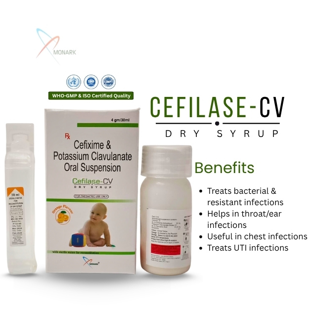 Cefixime 50mg + Potassium clavulanate 31.5mg Dry Syrup (With Monocarton & with water )