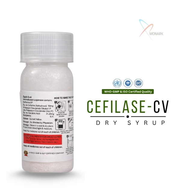 Cefixime 50mg + Potassium clavulanate 31.5mg Dry Syrup (With Monocarton & with water )