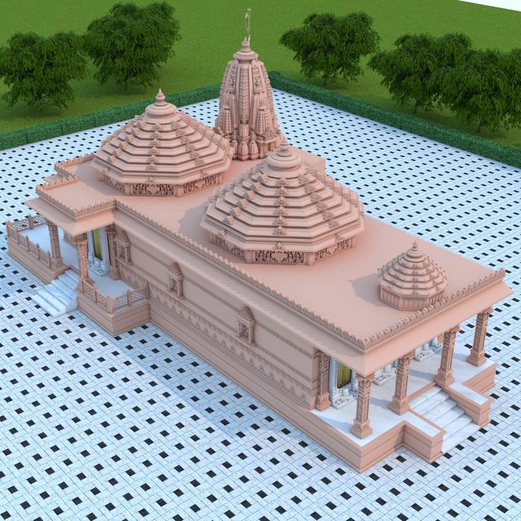 pink stone outdoor mandir