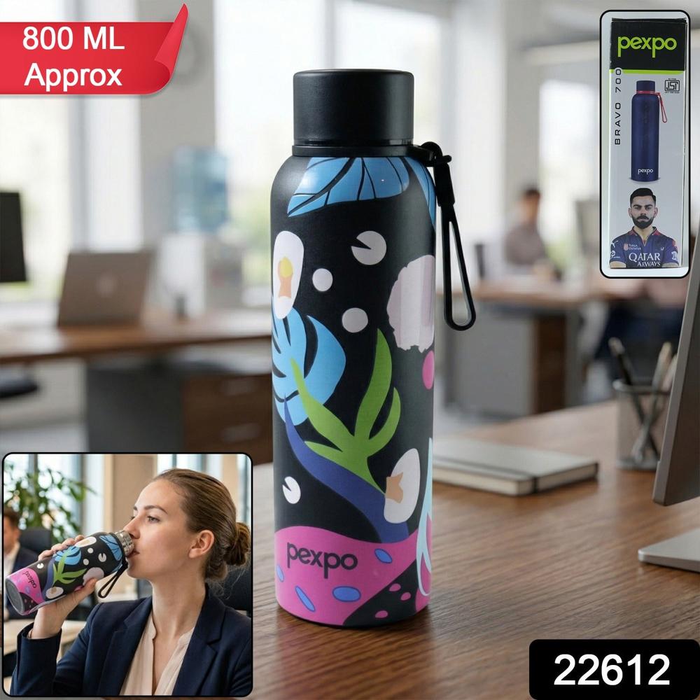 Pexpo Stainless Steel Printed Water Bottle 800 Ml Approx (1 Pc) - Size: 27*8*8
