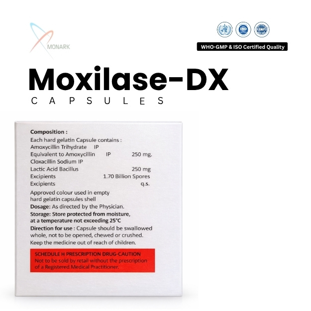 Amoxycillin Trihydrate, Cloxacillin Sodium And Lactic Acid Bacillus Capsules - Brand Name: Moxilase-dx