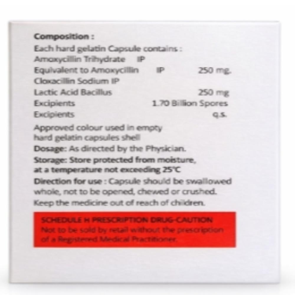 Amoxicillin 250mg  + Cloxacillin 250 & Lactic Acid Bacillus 1.7 BILLIONS  Capsules
