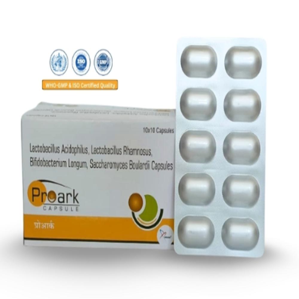 Bifidobacterium Longum 175.million Spores +Lactobacillus Acidophilus 1325.million Spores + Lactobacillus Rhamnosus 725 Million Spores + Saccharomyces Boulardi 275 Million Spores Prebiotic + Probiotic - Brand Name: Proark