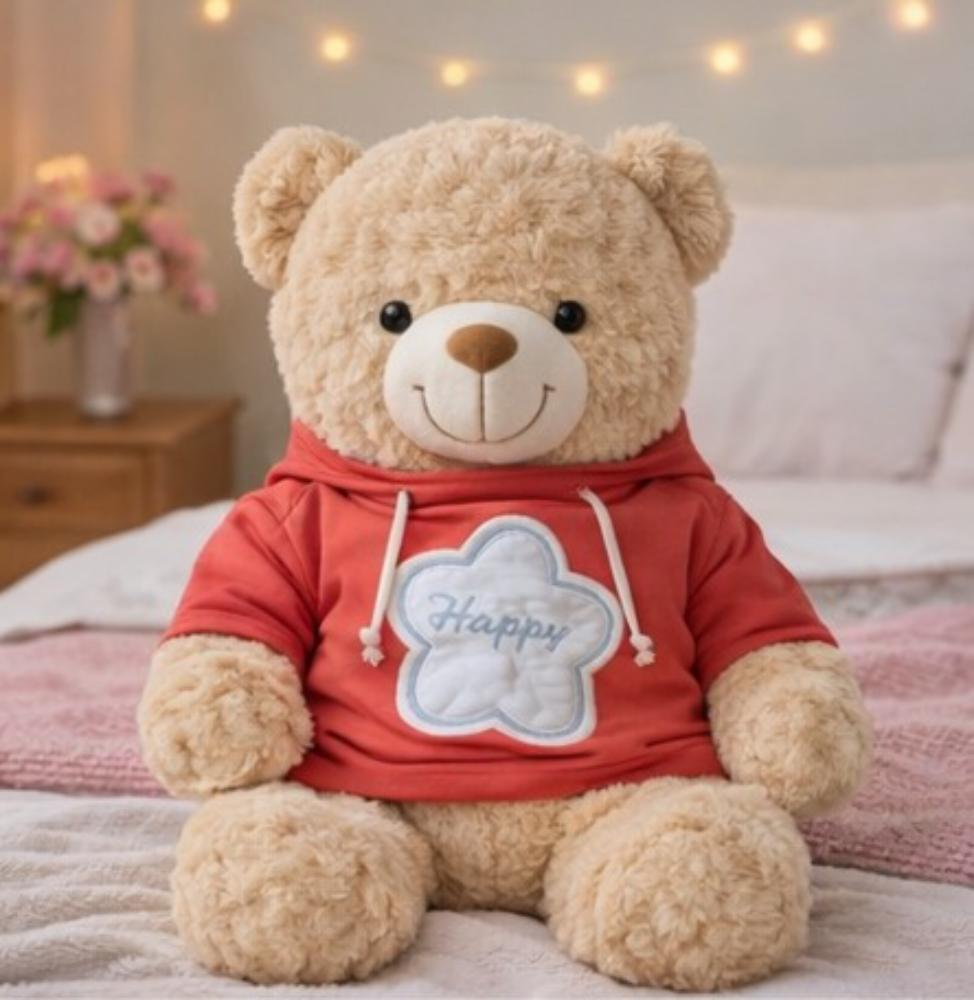 Teddy Bear Soft Toy - Color: Light Pink (With A Red Bow)