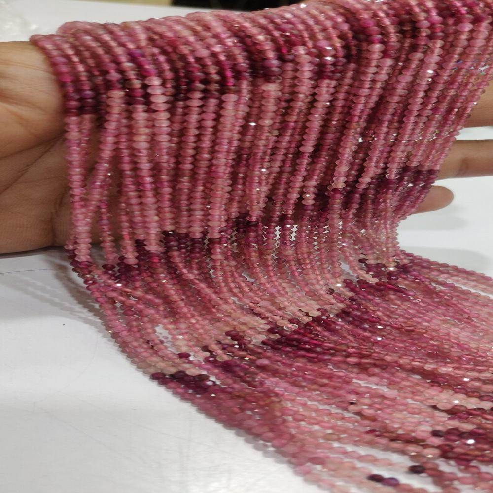 Natural Pink tourmaline Round Faceted Shaded Color 2.5 mm Beads Sold Per Strand 13 inches Long