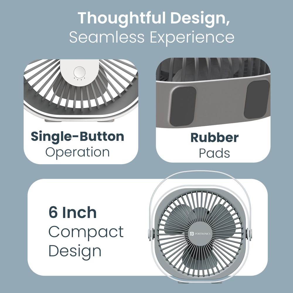 Portronics CoolCube Portable Desktop Fan with 2400mAh Battery,