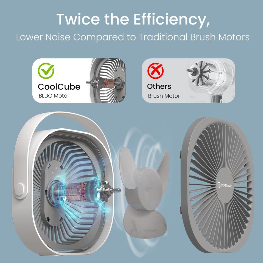 Portronics CoolCube Portable Desktop Fan with 2400mAh Battery,