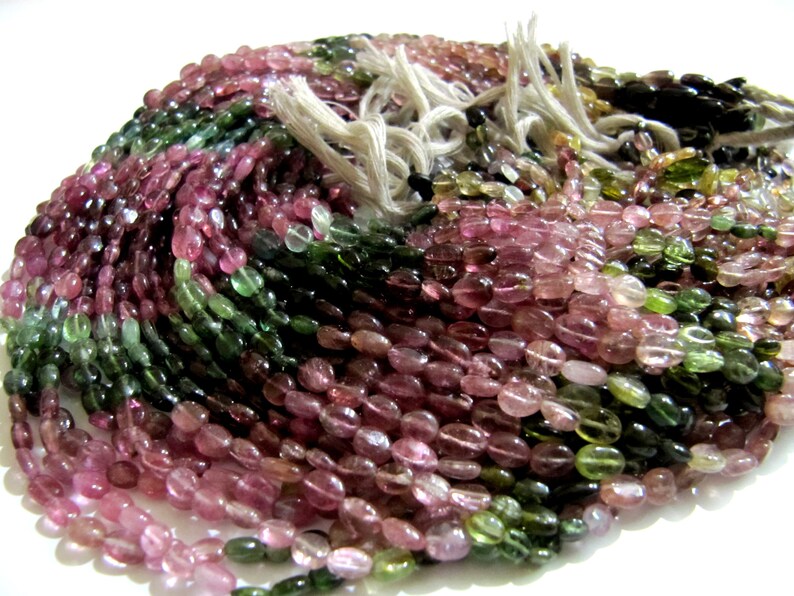 Natural Multi Tourmaline Oval Plain Smooth 4 to 6mm Size Beads Strand 14 Inches Long