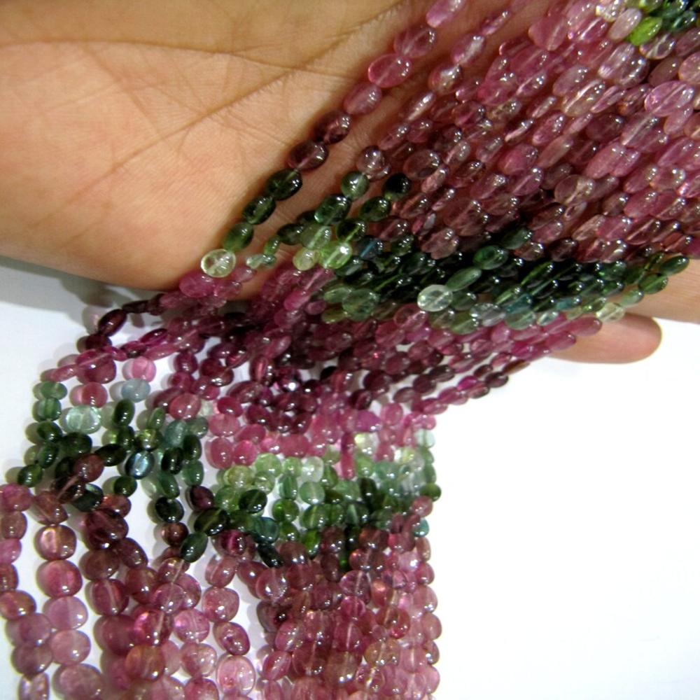 Natural Multi Tourmaline Oval Plain Smooth 4 to 6mm Size Beads Strand 14 Inches Long